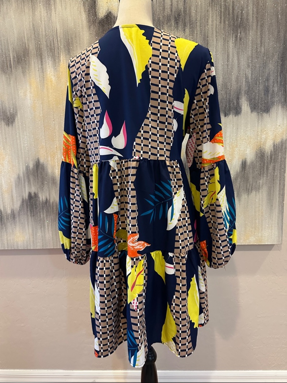 Navy Tropical Floral Tiered V-Neck Dress - Picture 3 of 3